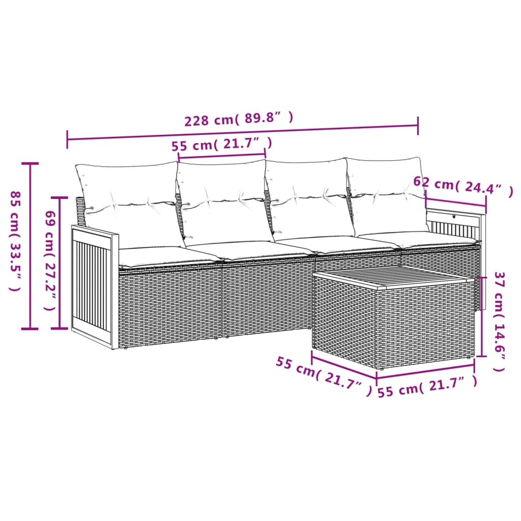 Set Divano Da Giardino 5 Pz Con Cuscini Grigio In Polyrattan - Image 3