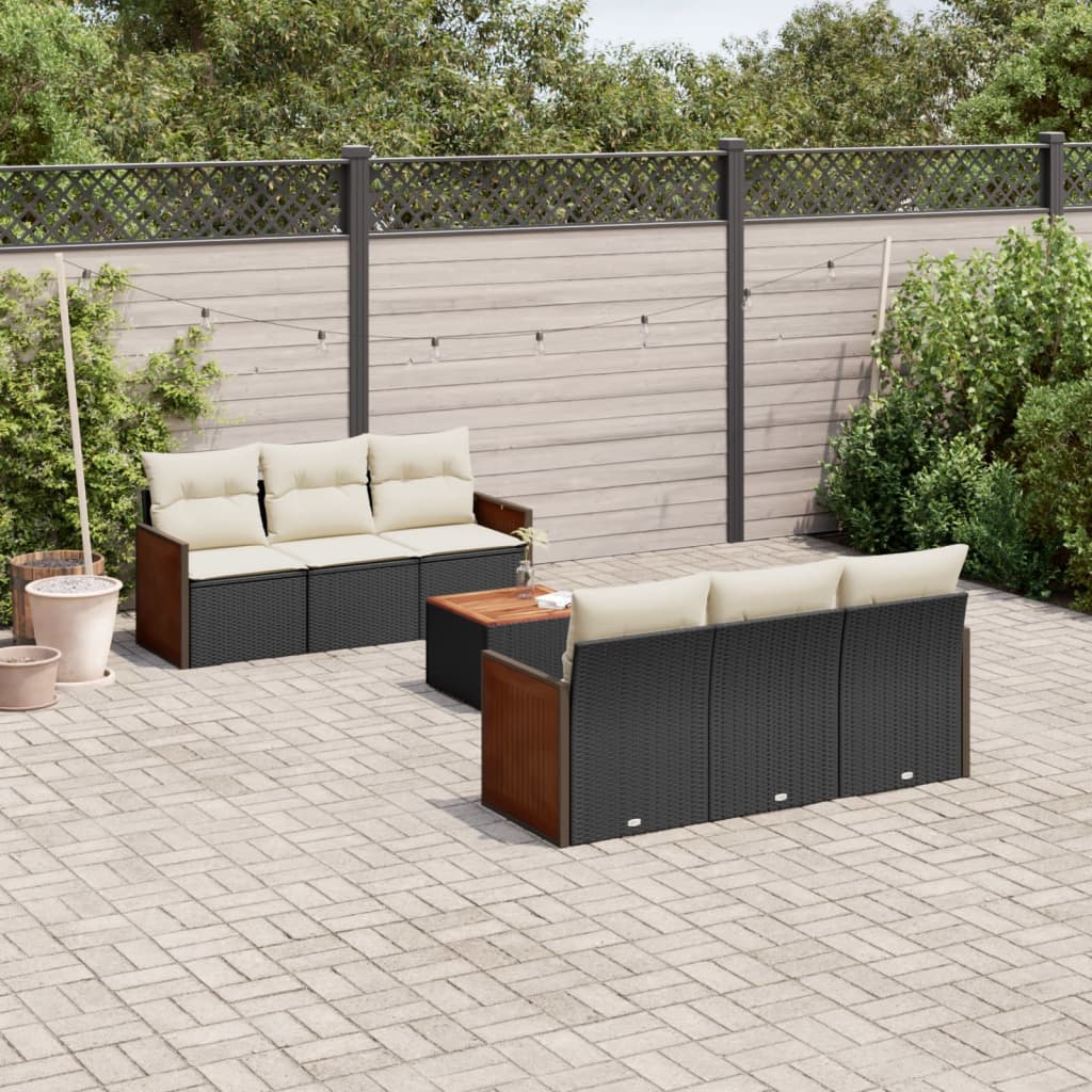Set Divani Da Giardino Con Cuscini 7pz Nero Polyrattan