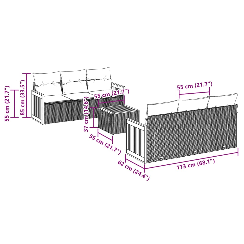 Set Divani Da Giardino Con Cuscini 7pz Nero Polyrattan - Image 3