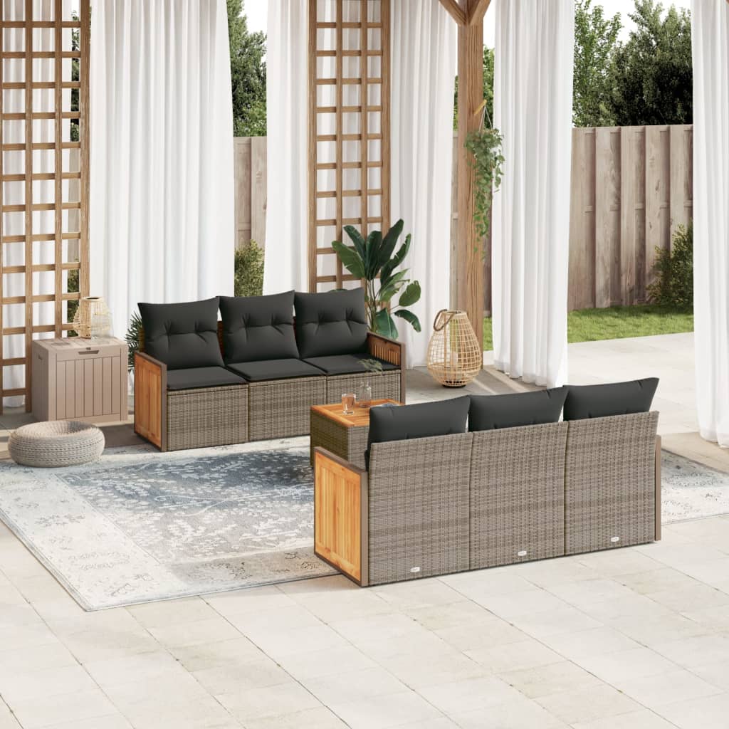 Set Divani Da Giardino 7 Pz Con Cuscini Grigio In Polyrattan