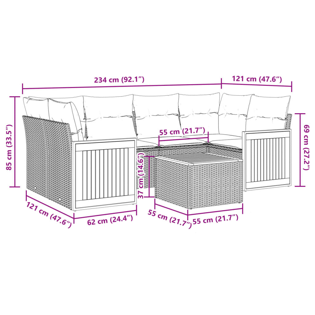 Set Divani Da Giardino Con Cuscini 7pz Nero Polyrattan - Image 3