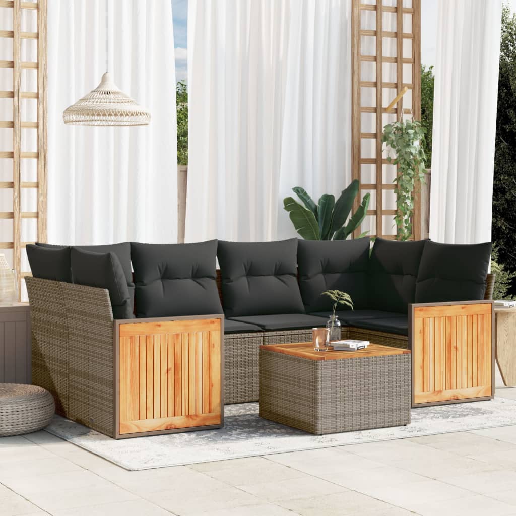 Set Divani Da Giardino 7 Pz Con Cuscini Grigio In Polyrattan