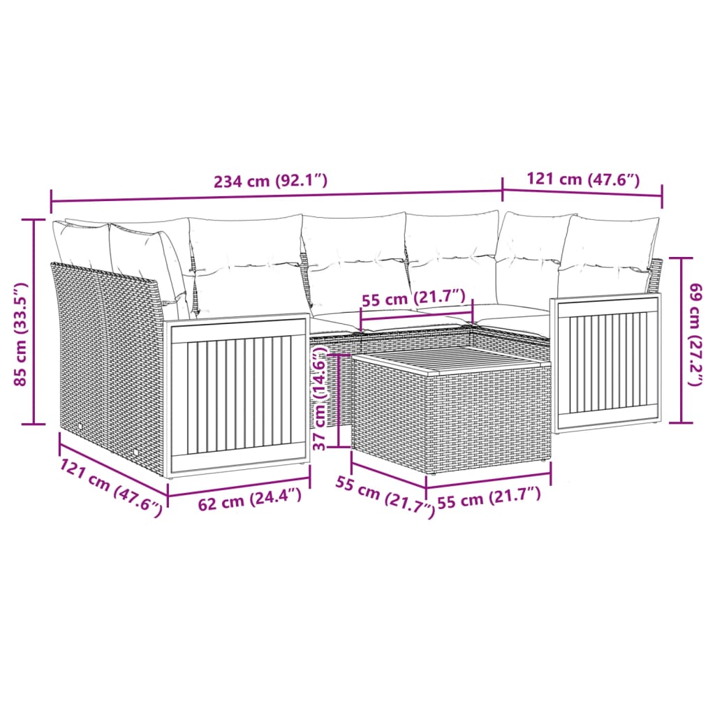 Set Divani Da Giardino 7 Pz Con Cuscini Grigio In Polyrattan - Image 3