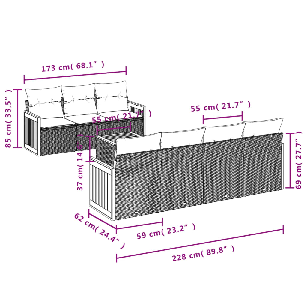 Set Divani Da Giardino Con Cuscini 8 Pz Nero In Polyrattan - Image 3