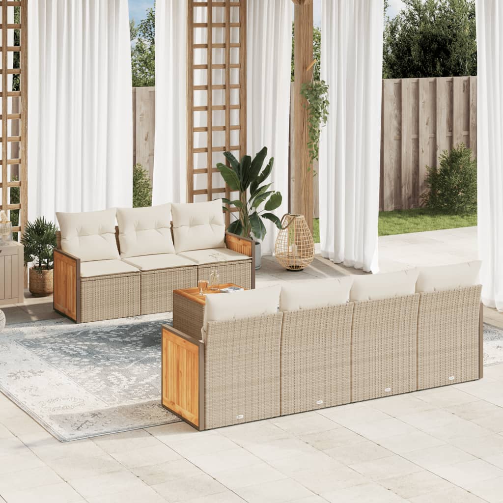 Set Divano Da Giardino 8 Pz Con Cuscini Beige In Polyrattan