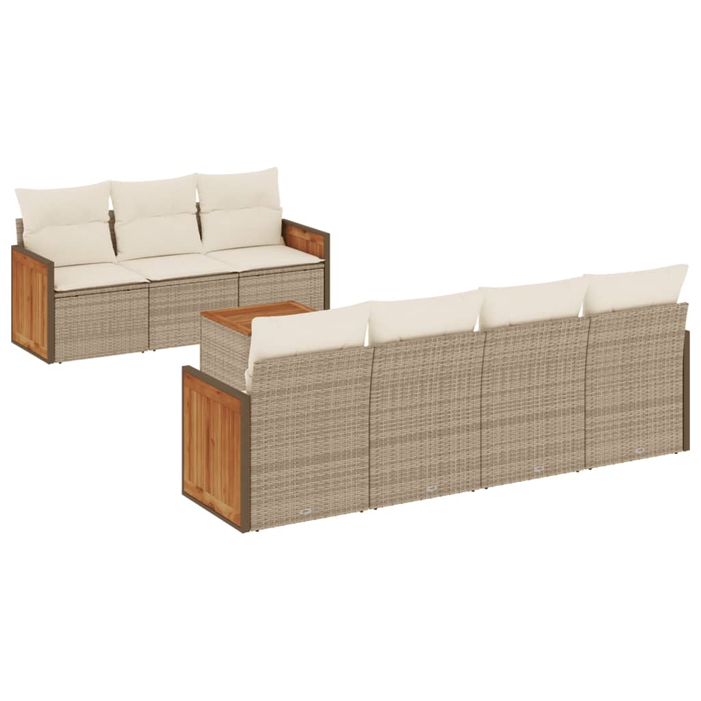 Set Divano Da Giardino 8 Pz Con Cuscini Beige In Polyrattan - Image 2