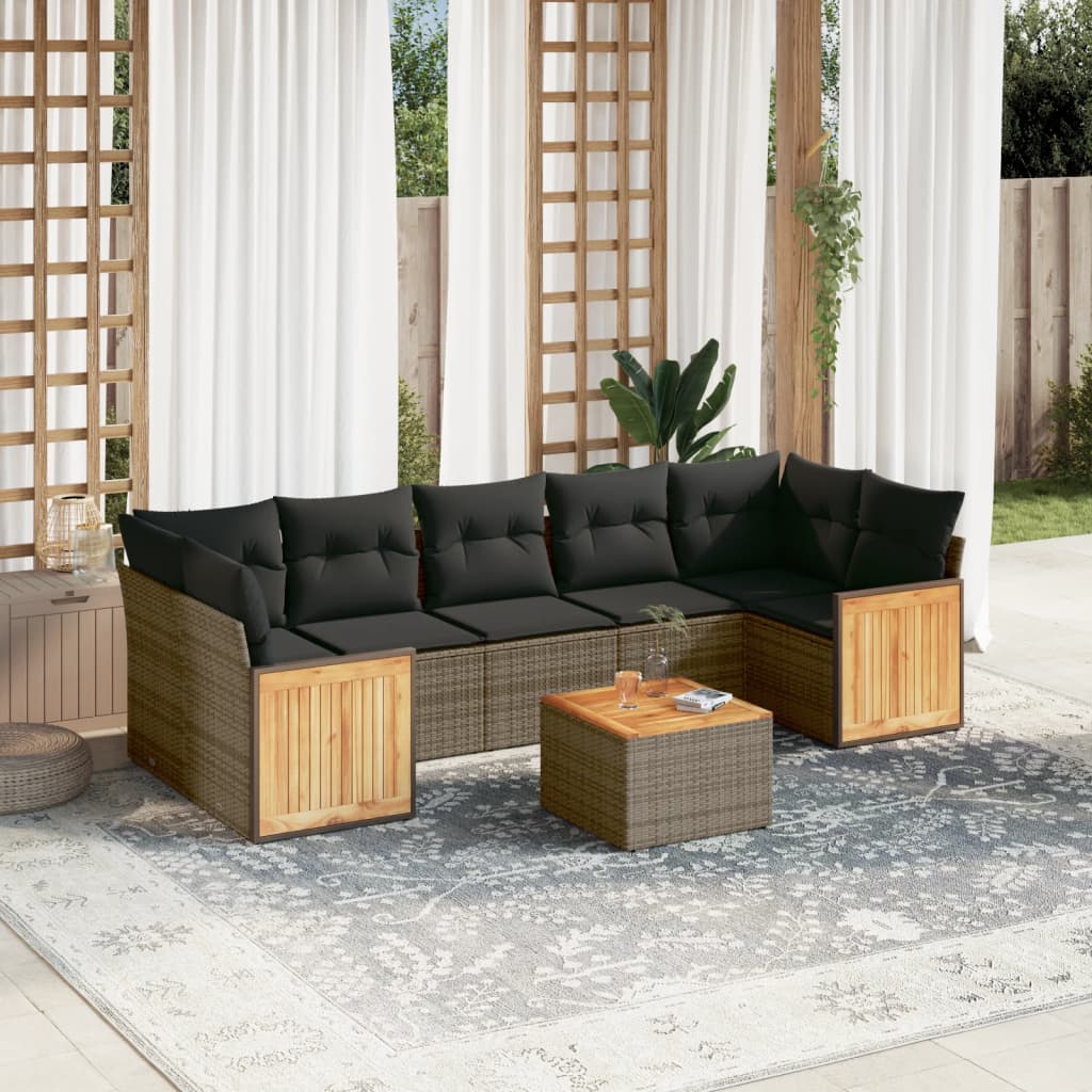 Set Divano Da Giardino 8 Pz Con Cuscini Grigio In Polyrattan