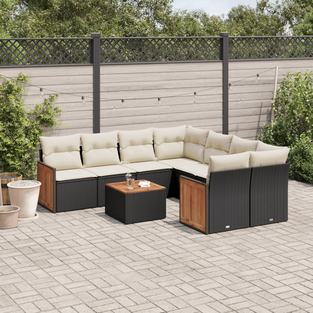 Set Divani Da Giardino 9 Pz Con Cuscini Nero In Polyrattan