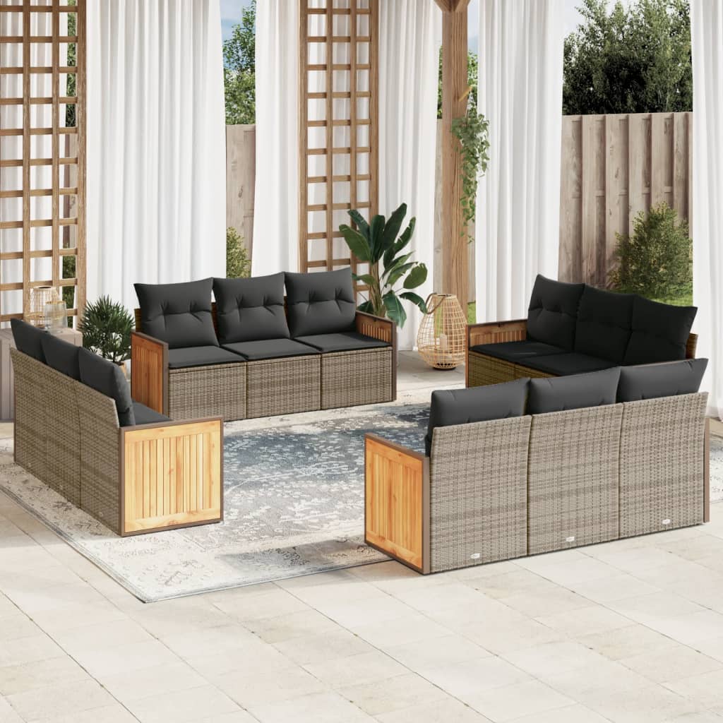 Set Divani Da Giardino 12 Pz Con Cuscini Grigio In Polyrattan