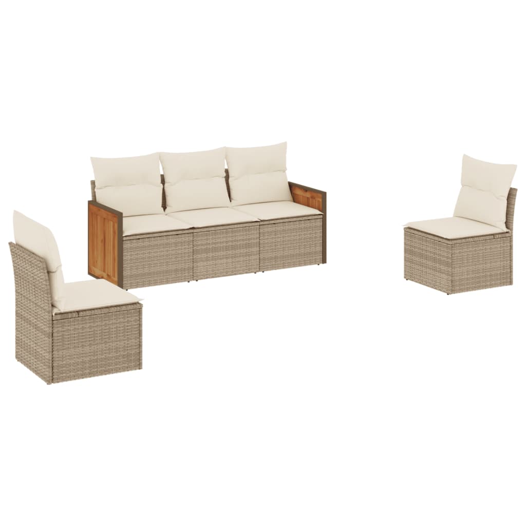 Set Divano Da Giardino 5 Pz Con Cuscini Beige In Polyrattan - Image 2