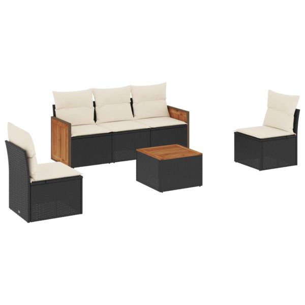 Set Divano Da Giardino 6 Pz Con Cuscini Nero In Polyrattan - Image 2