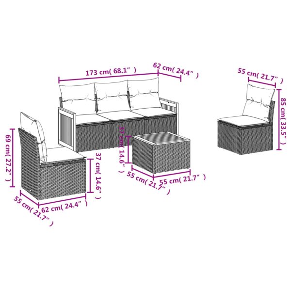 Set Divano Da Giardino 6 Pz Con Cuscini Nero In Polyrattan - Image 3