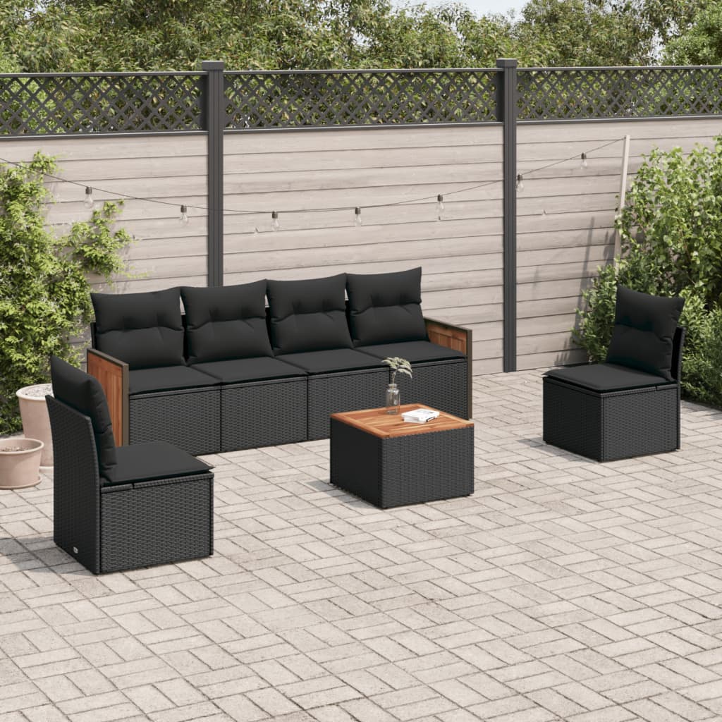 Set Divani Da Giardino Con Cuscini 7pz Nero Polyrattan