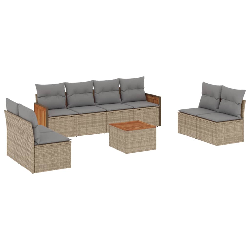 Set Divano Da Giardino 9 Pz Con Cuscini Beige In Polyrattan - Image 2