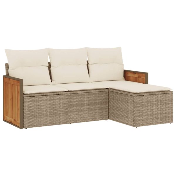 Set Divano Da Giardino 4 Pz Con Cuscini Beige In Polyrattan - Image 2
