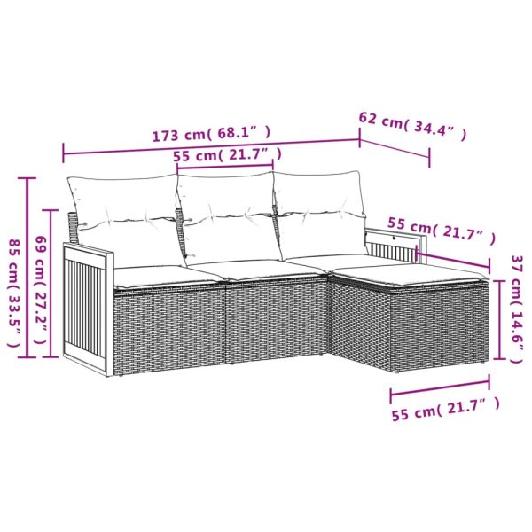Set Divano Da Giardino 4 Pz Con Cuscini Beige In Polyrattan - Image 3