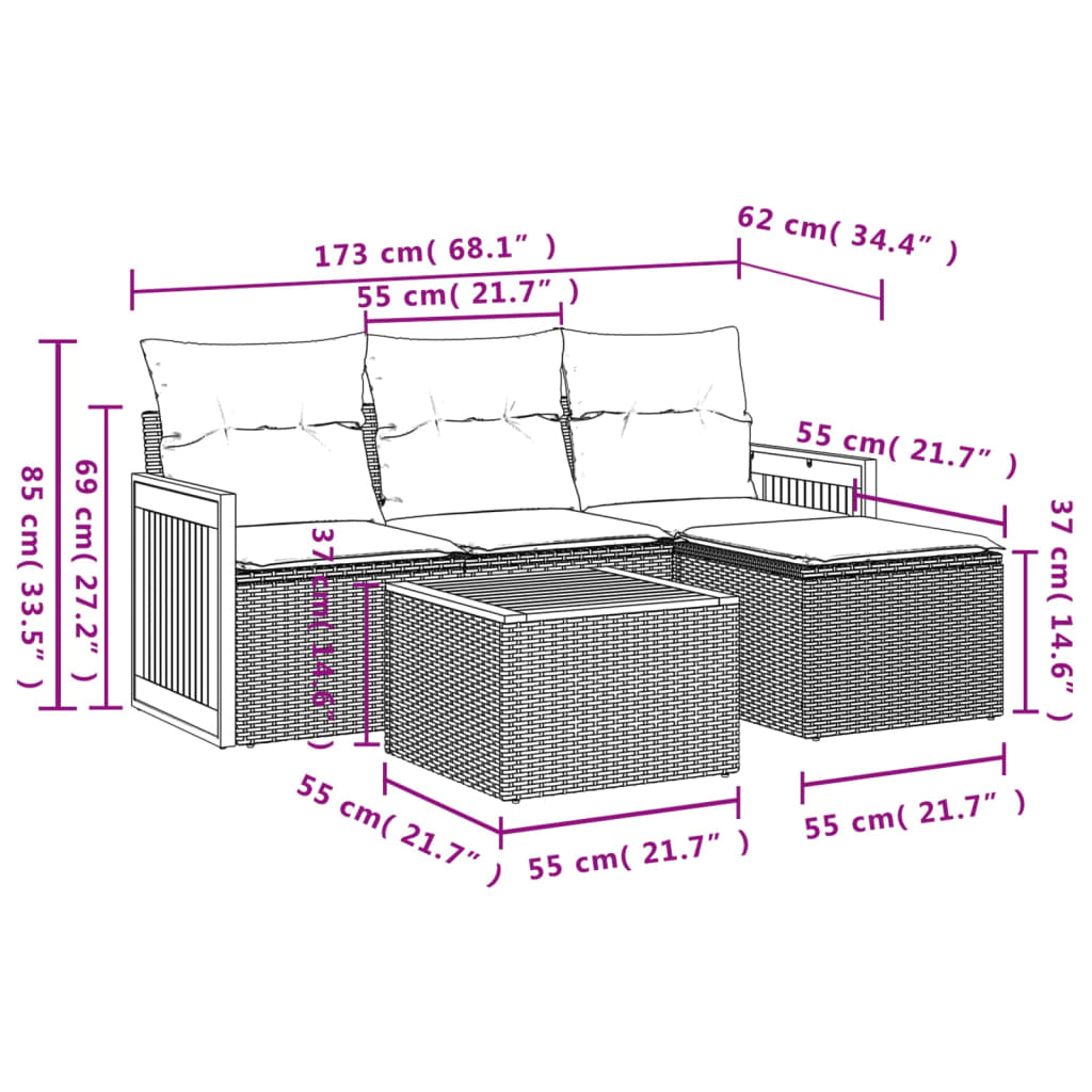 Set Divani Da Giardino 5 Pz Con Cuscini In Polyrattan Nero - Image 3