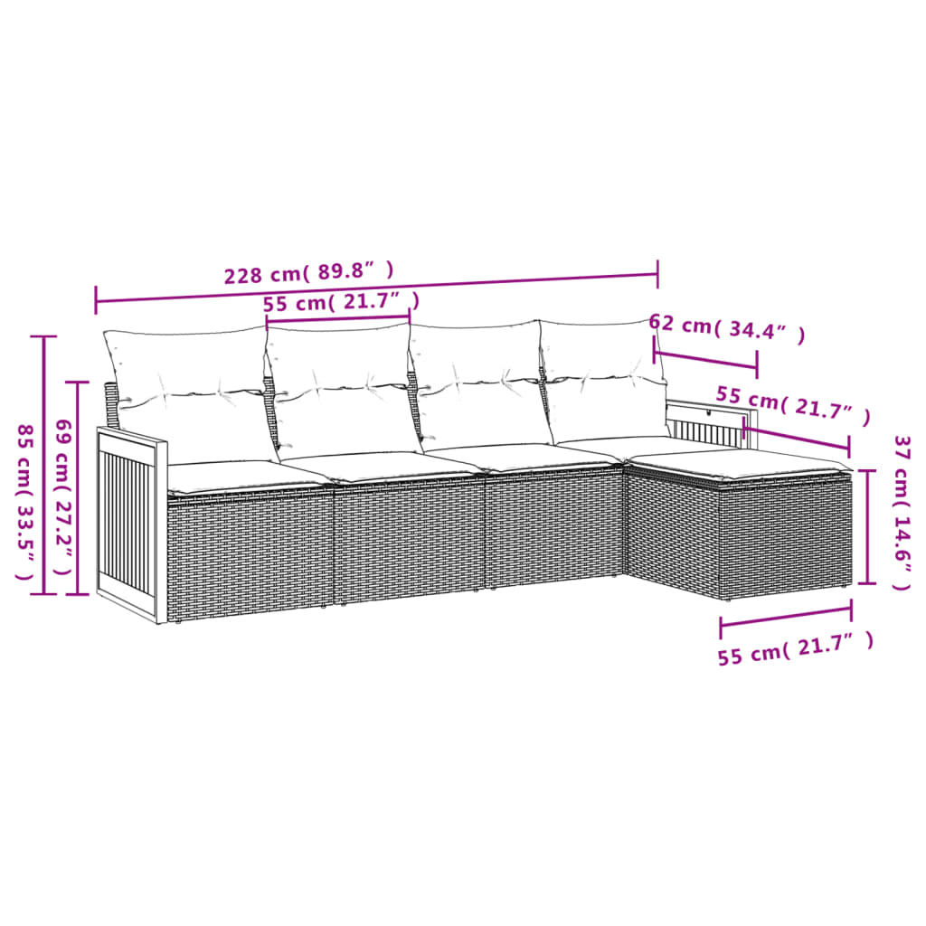 Set Divani Da Giardino 5 Pz Con Cuscini In Polyrattan Nero - Image 3
