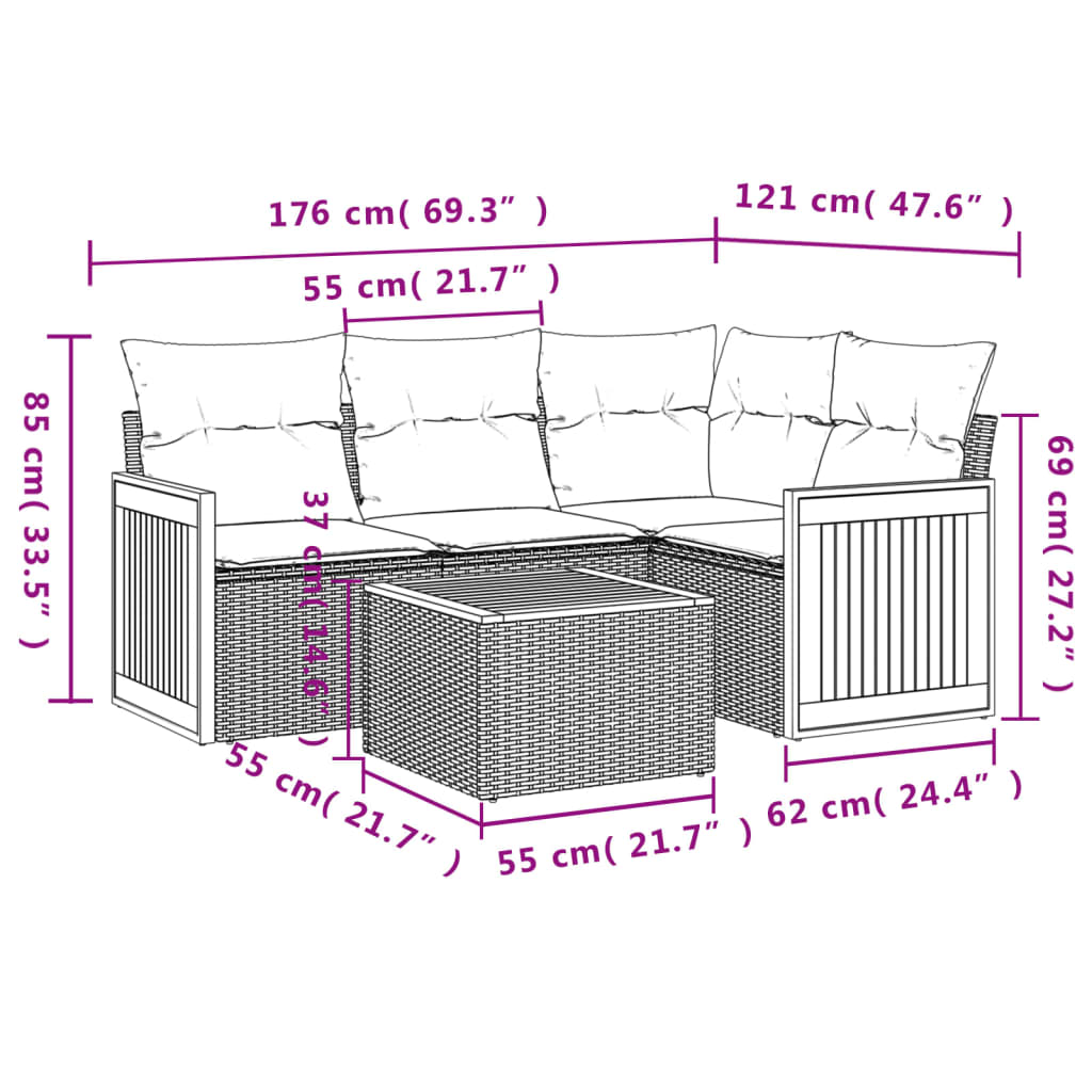 Set Divano Da Giardino 5 Pz Con Cuscini Beige In Polyrattan - Image 3