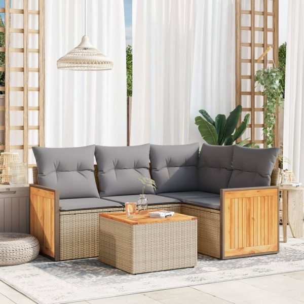 Set Divano Da Giardino 5 Pz Con Cuscini Beige In Polyrattan