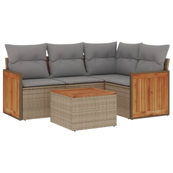 Set Divano Da Giardino 5 Pz Con Cuscini Beige In Polyrattan - Image 2