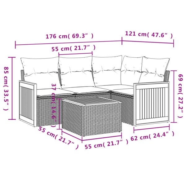 Set Divano Da Giardino 5 Pz Con Cuscini Beige In Polyrattan - Image 3