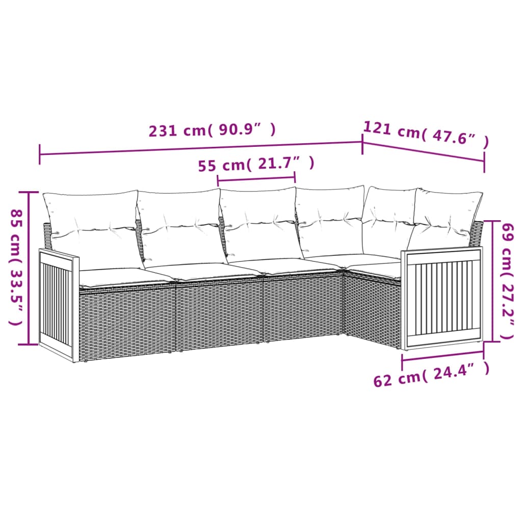 Set Divani Da Giardino 5 Pz Con Cuscini In Polyrattan Nero - Image 3