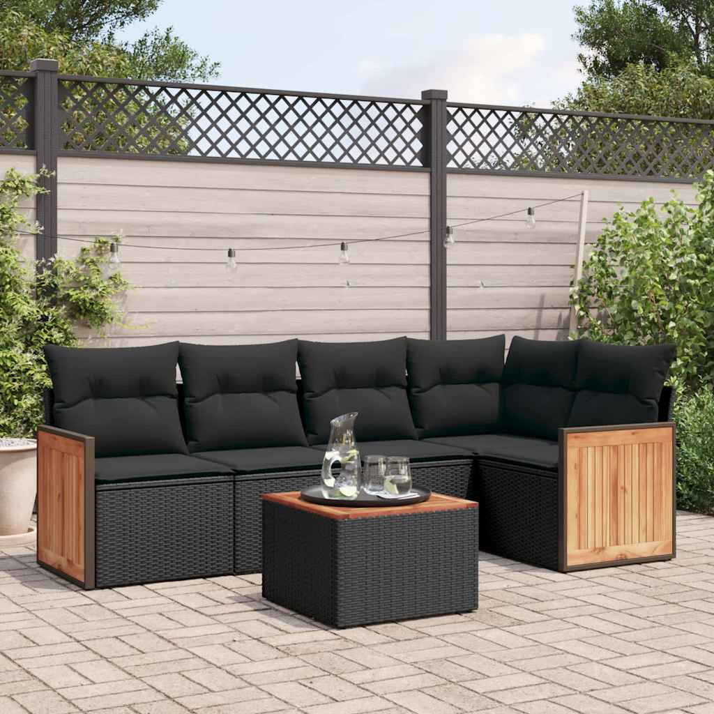 Set Divano Da Giardino 6 Pz Con Cuscini Nero In Polyrattan