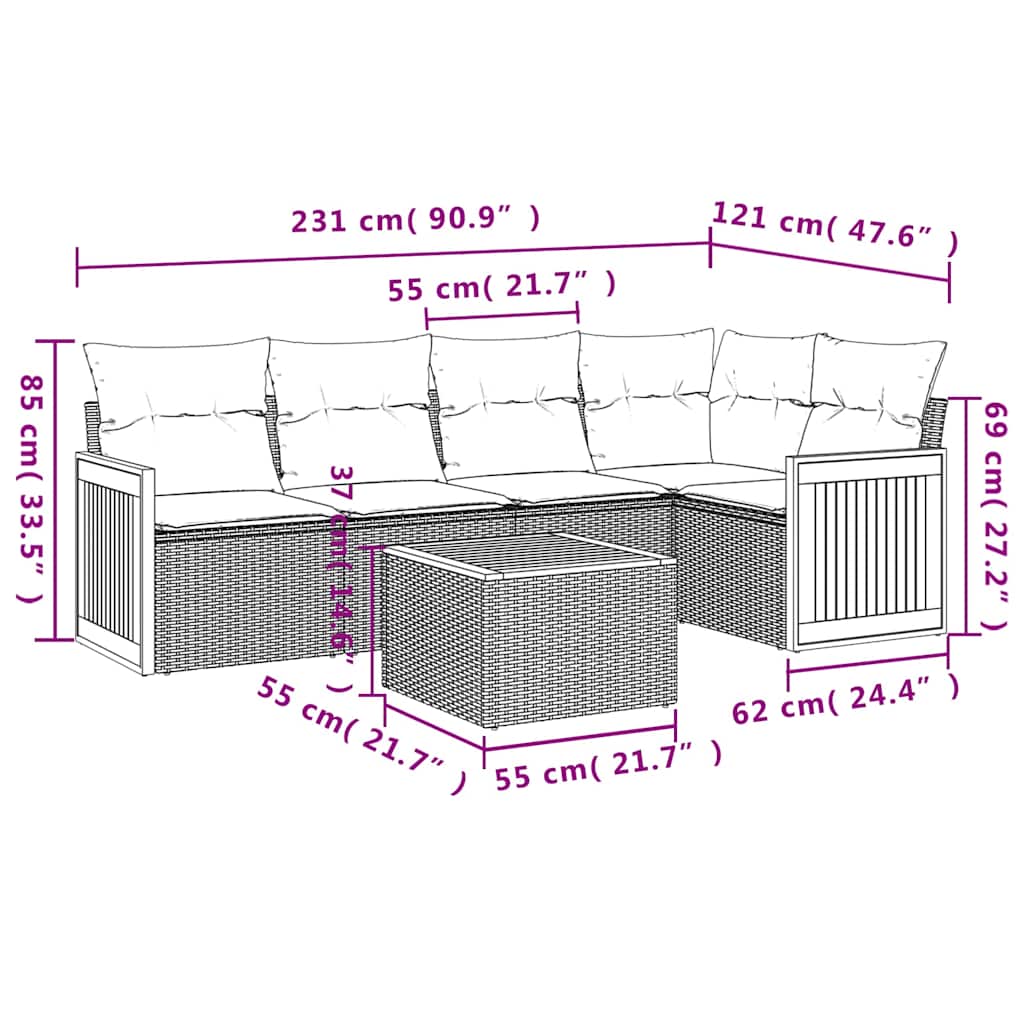 Set Divano Da Giardino 6 Pz Con Cuscini Nero In Polyrattan - Image 3