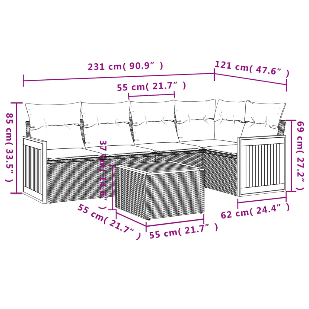 Set Divano Da Giardino 6 Pz Con Cuscini Nero In Polyrattan - Image 3