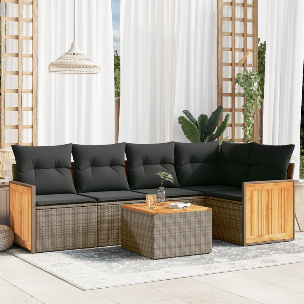 Set Divano Da Giardino 6 Pz Con Cuscini Grigio In Polyrattan