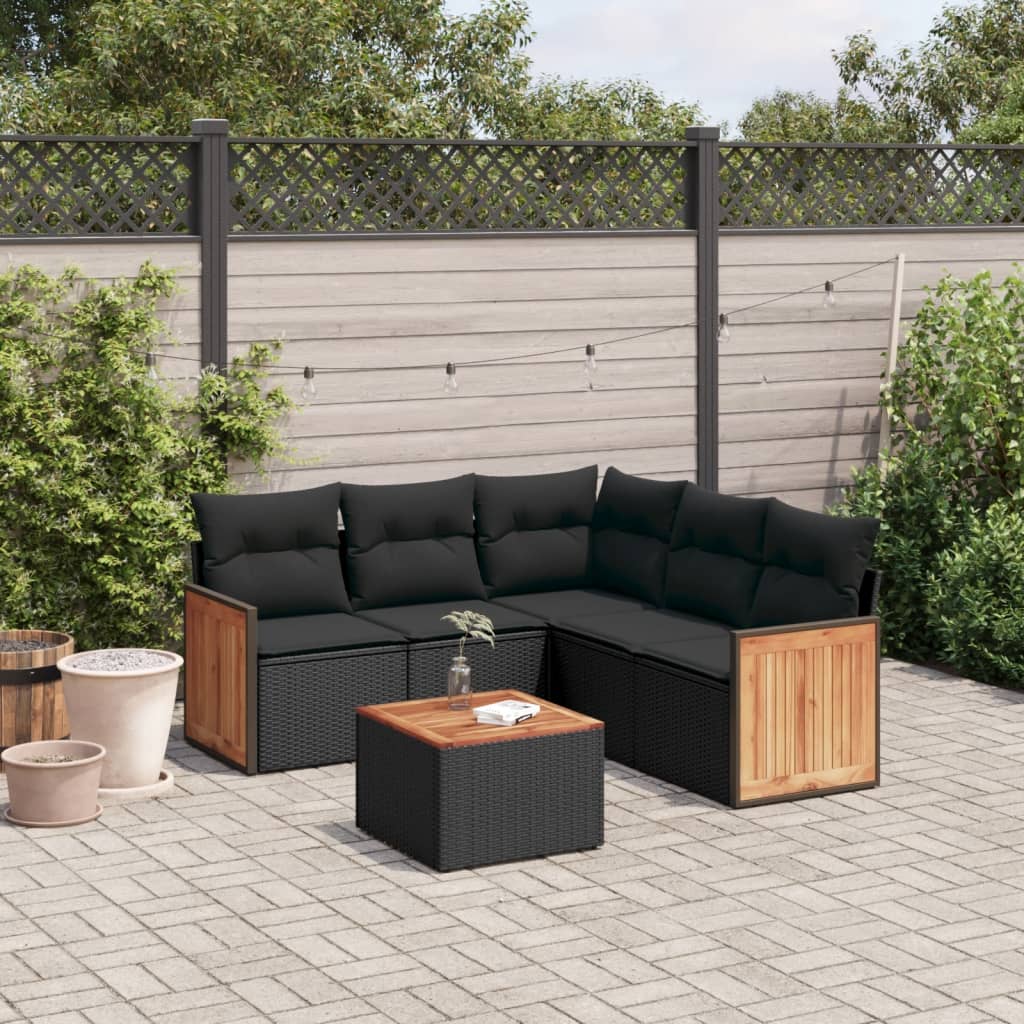 Set Divano Da Giardino 6 Pz Con Cuscini Nero In Polyrattan
