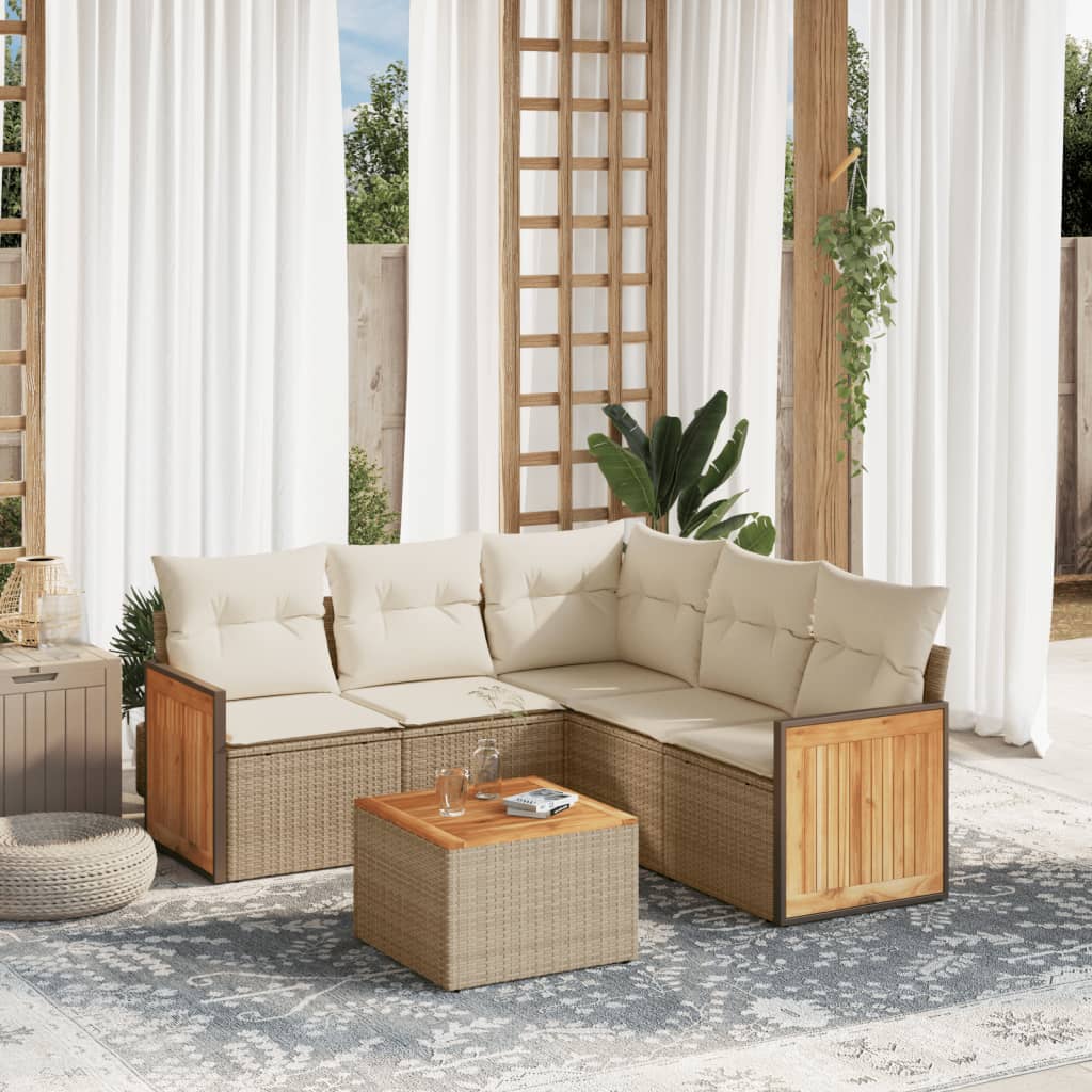 Set Divano Da Giardino 6 Pz Con Cuscini Beige In Polyrattan
