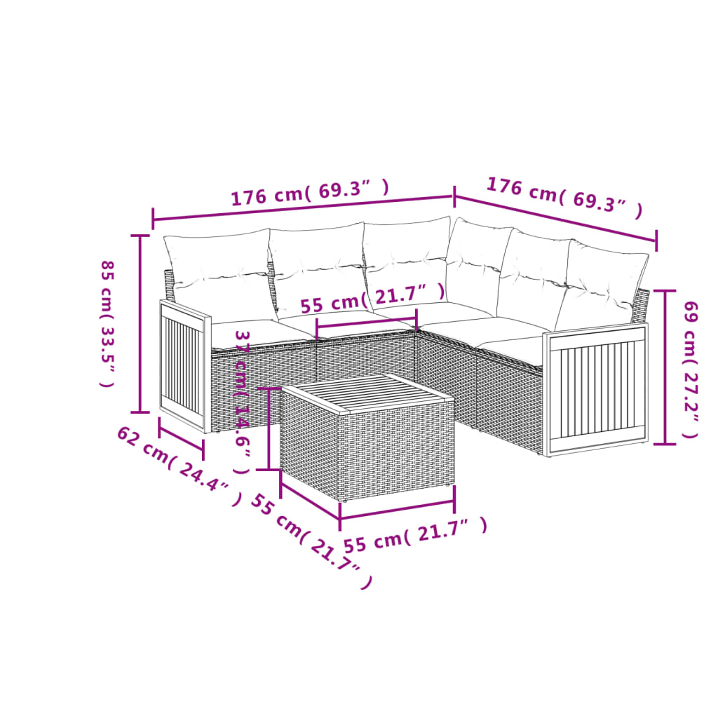 Set Divano Da Giardino 6 Pz Con Cuscini Beige In Polyrattan - Image 3