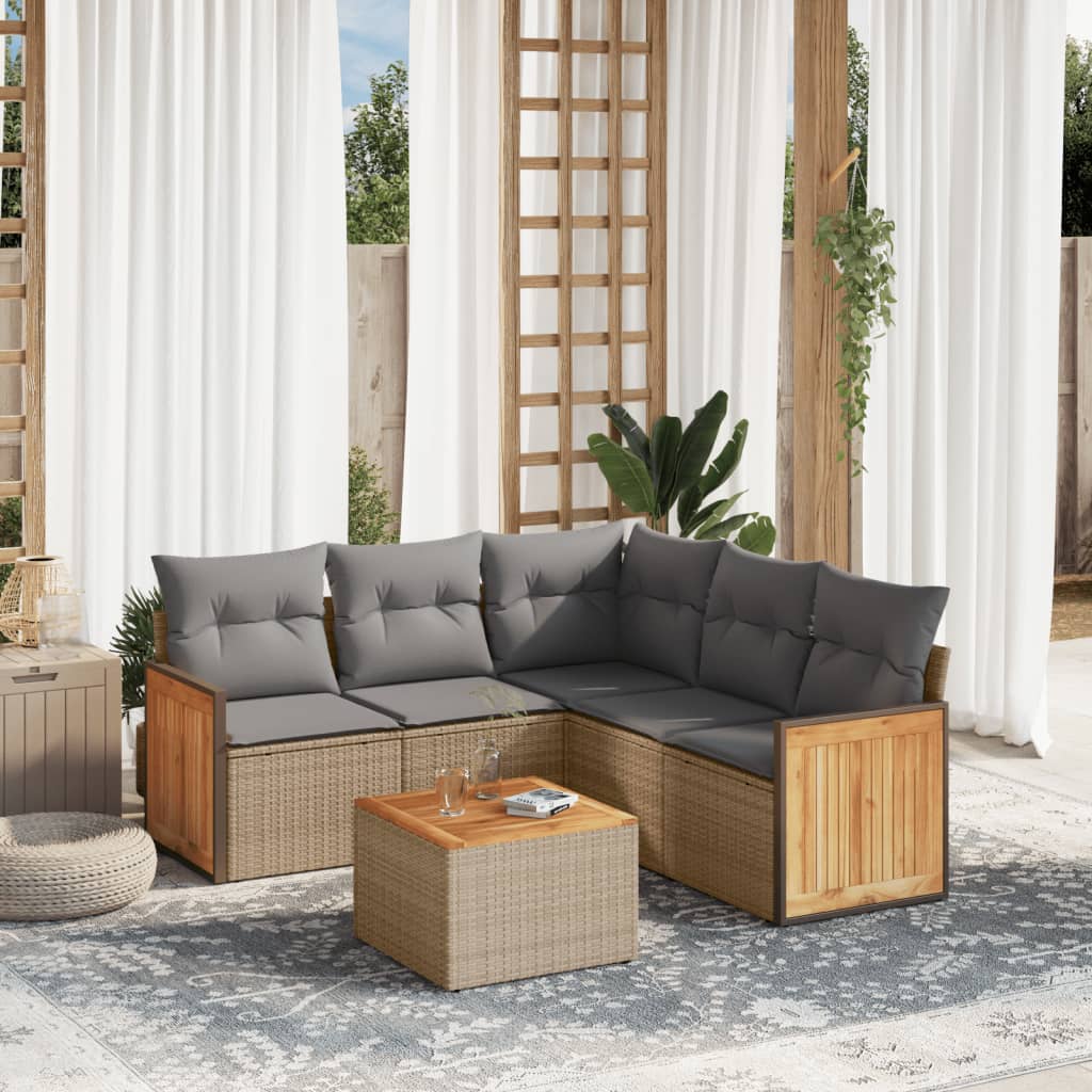 Set Divano Da Giardino 6 Pz Con Cuscini Beige In Polyrattan