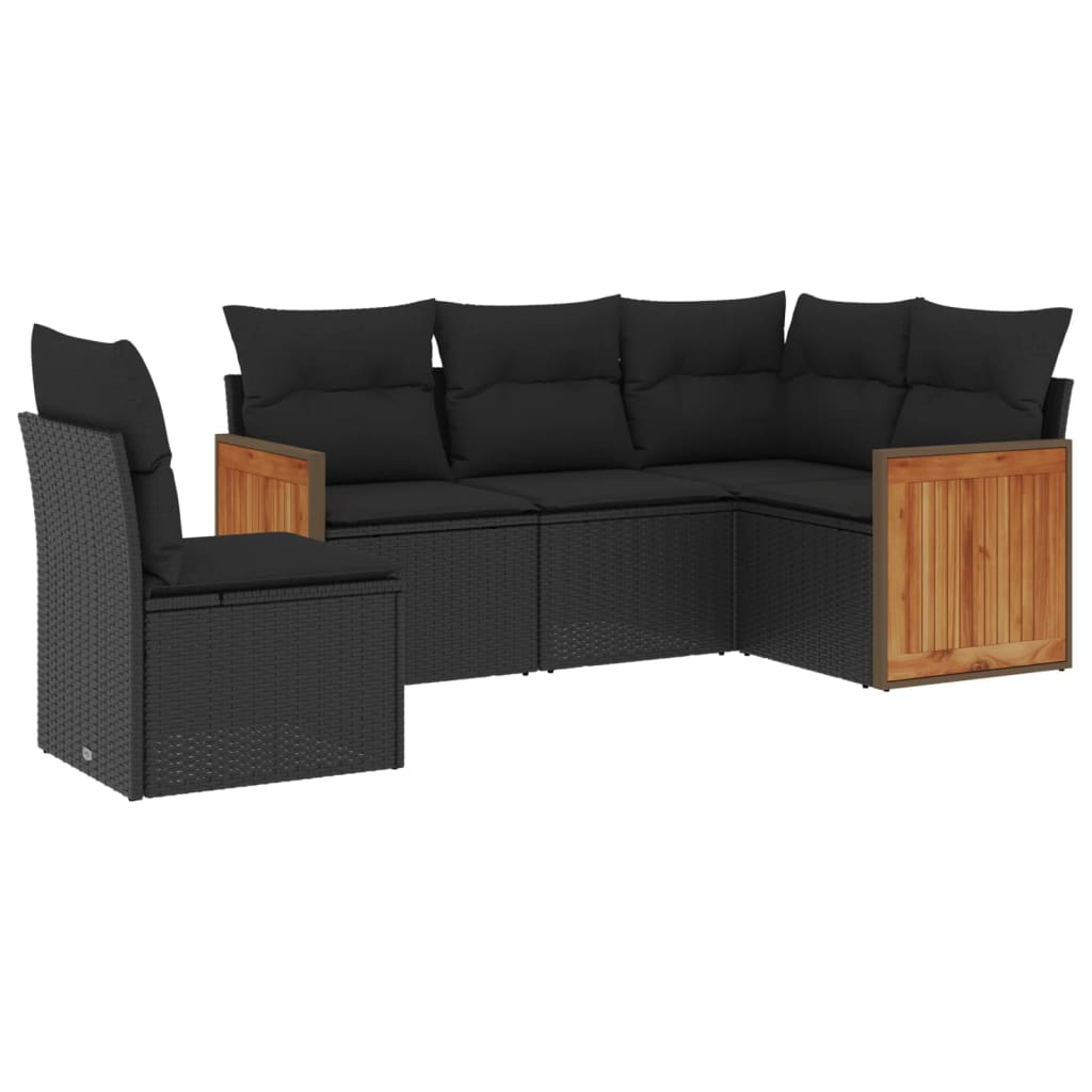 Set Divani Da Giardino 5 Pz Con Cuscini In Polyrattan Nero - Image 2