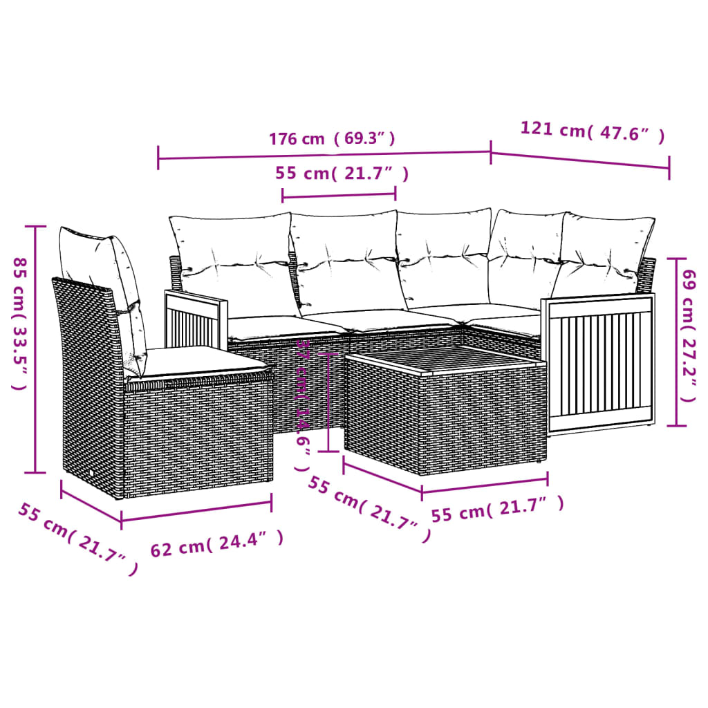 Set Divano Da Giardino 6 Pz Con Cuscini Beige In Polyrattan - Image 3