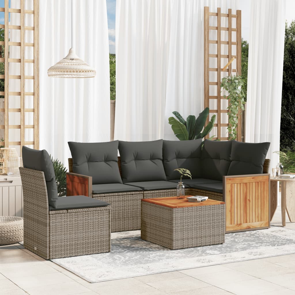 Set Divano Da Giardino 6 Pz Con Cuscini Grigio In Polyrattan