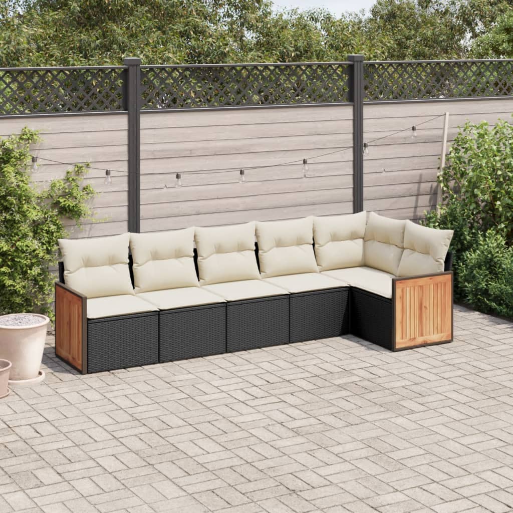 Set Divano Da Giardino 6 Pz Con Cuscini Nero In Polyrattan