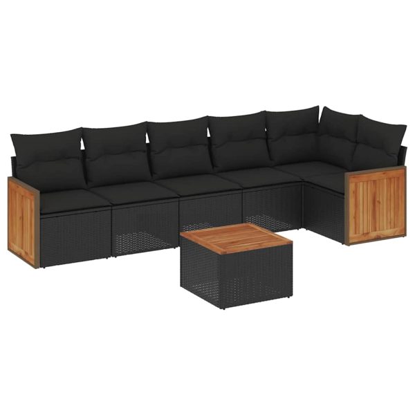 Set Divani Da Giardino Con Cuscini 7pz Nero Polyrattan - Image 2