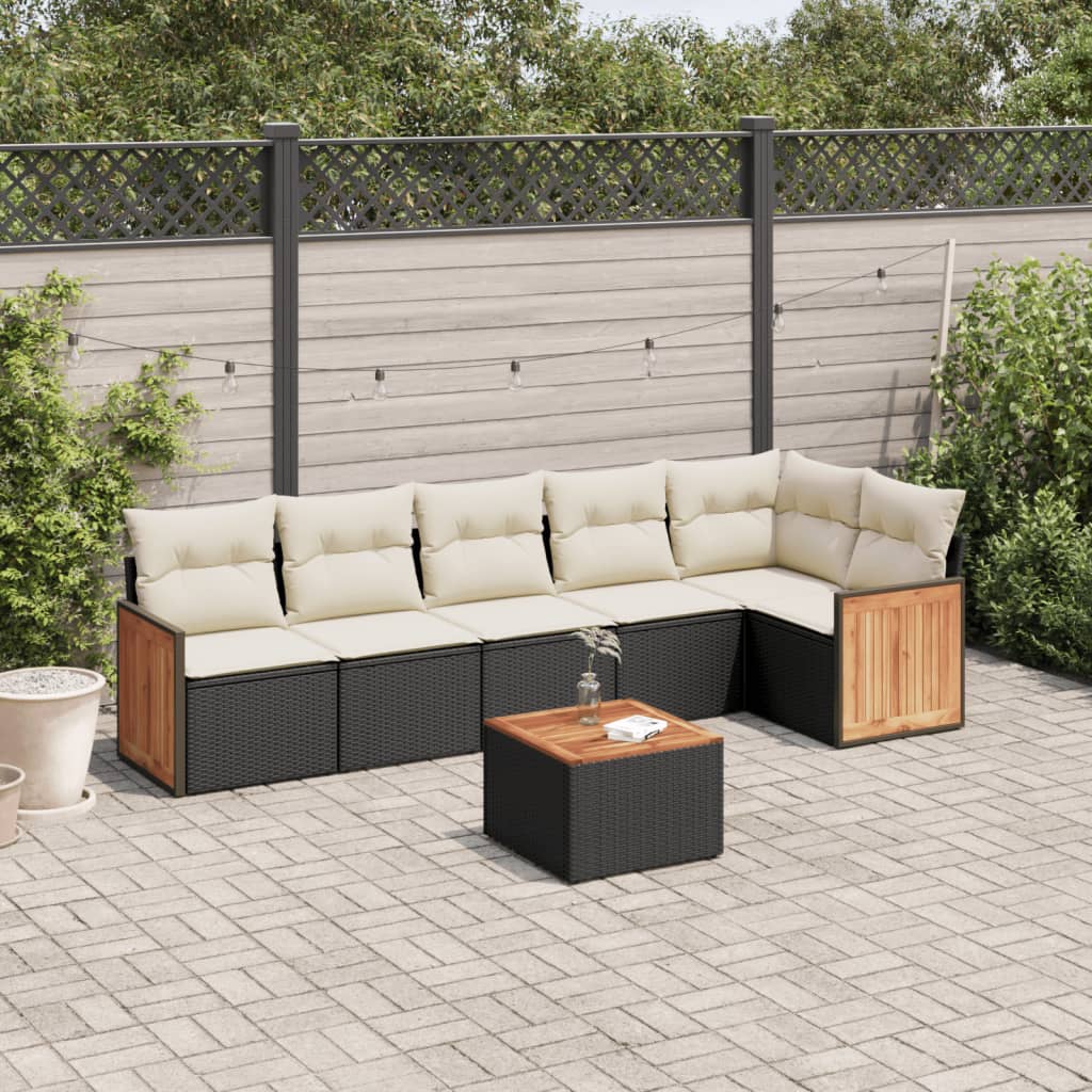 Set Divani Da Giardino Con Cuscini 7pz Nero Polyrattan