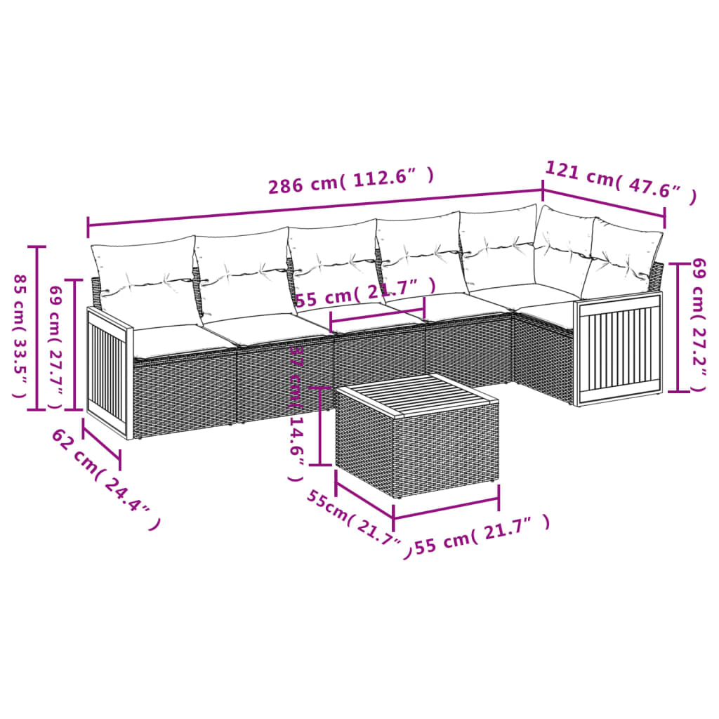 Set Divani Da Giardino Con Cuscini 7pz Nero Polyrattan - Image 3