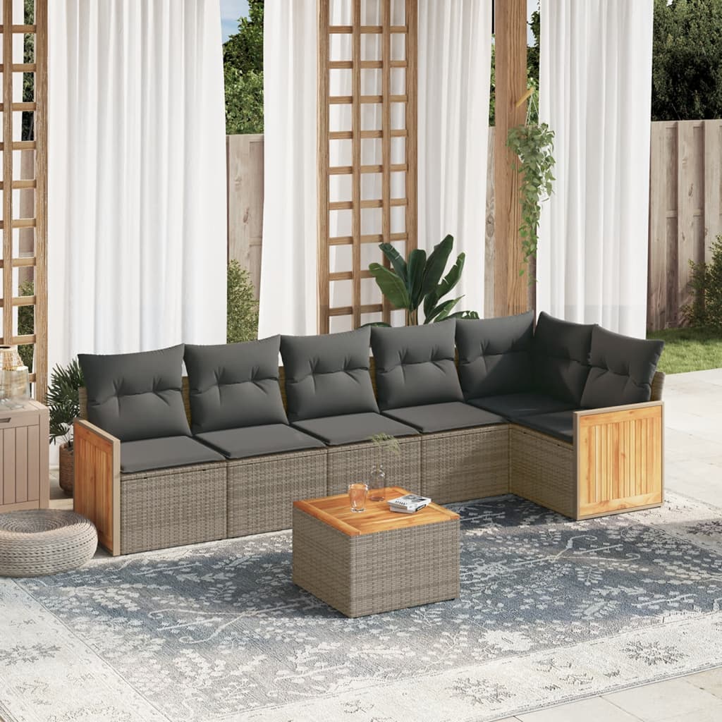 Set Divani Da Giardino 7 Pz Con Cuscini Grigio In Polyrattan