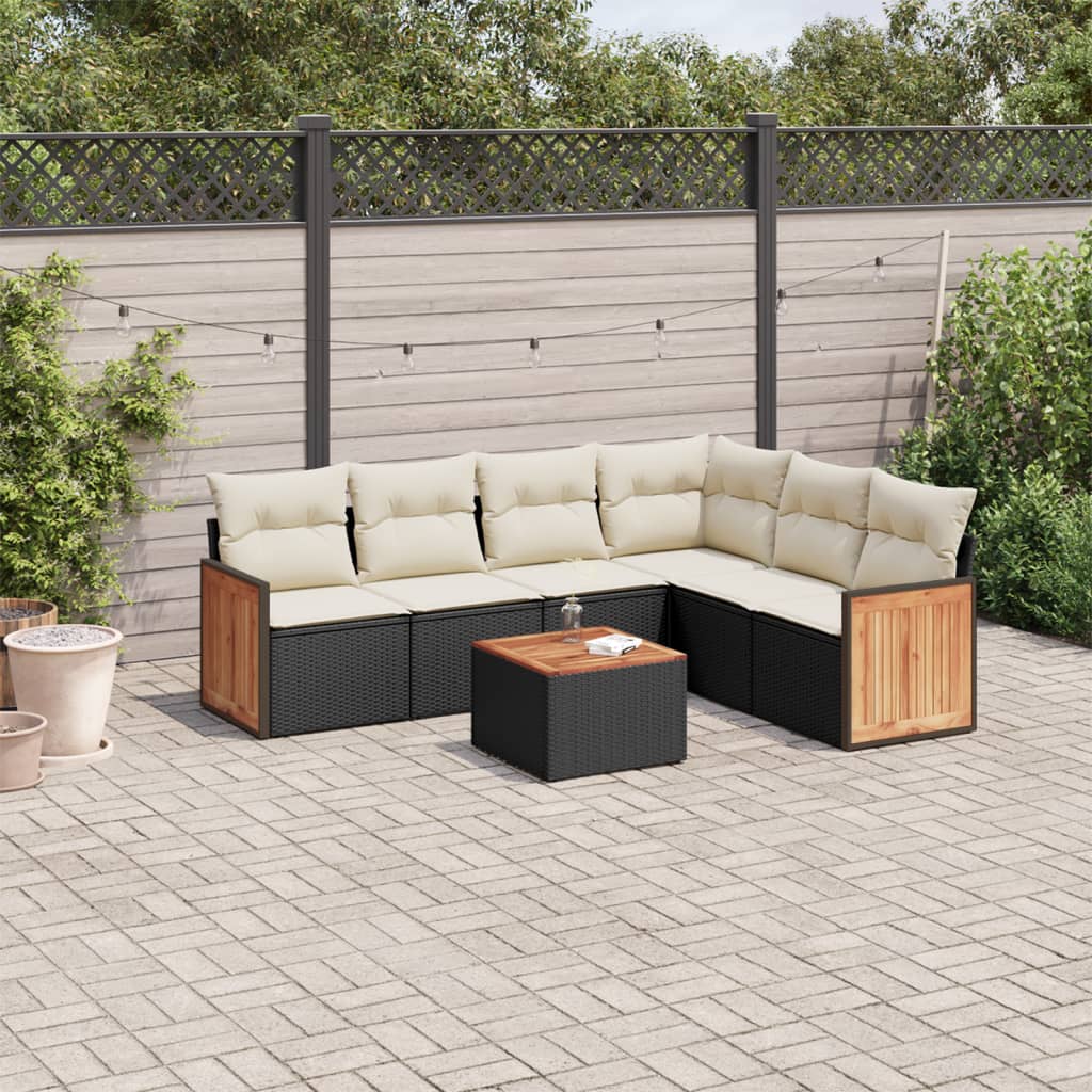 Set Divani Da Giardino Con Cuscini 7pz Nero Polyrattan