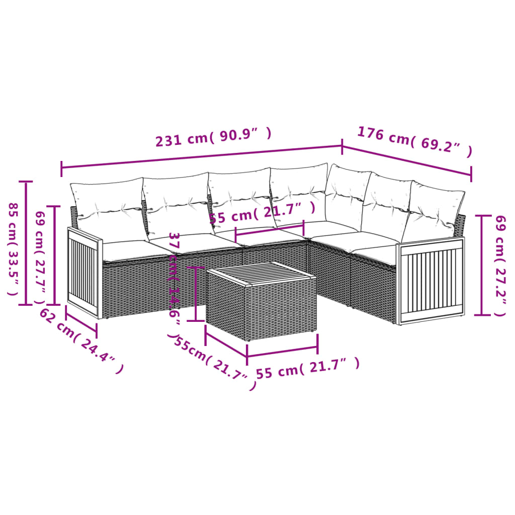 Set Divani Da Giardino Con Cuscini 7pz Nero Polyrattan - Image 3