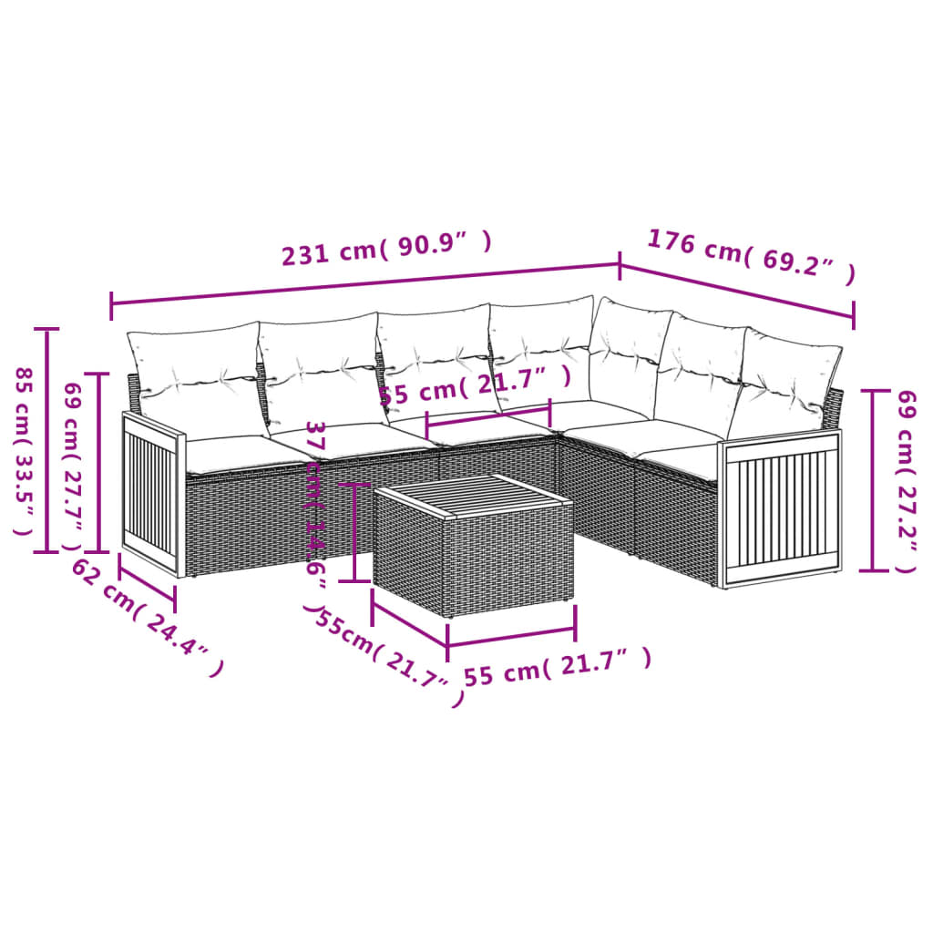 Set Divani Da Giardino 7 Pz Con Cuscini Grigio In Polyrattan - Image 3