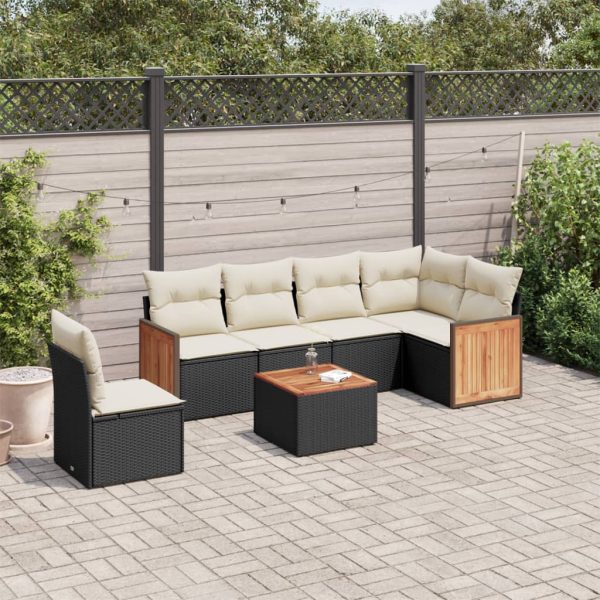 Set Divani Da Giardino Con Cuscini 7pz Nero Polyrattan
