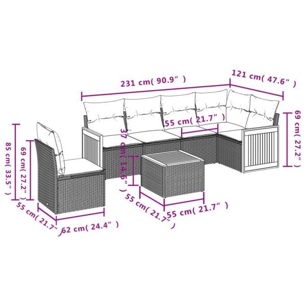 Set Divani Da Giardino Con Cuscini 7pz Nero Polyrattan - Image 3