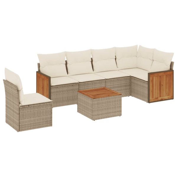 Set Divani Da Giardino 7 Pz Con Cuscini Beige In Polyrattan - Image 2
