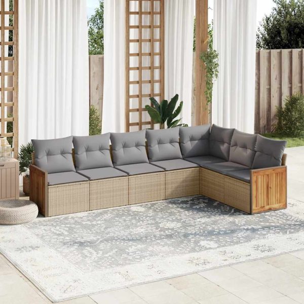 Set Divani Da Giardino 7 Pz Con Cuscini Beige In Polyrattan